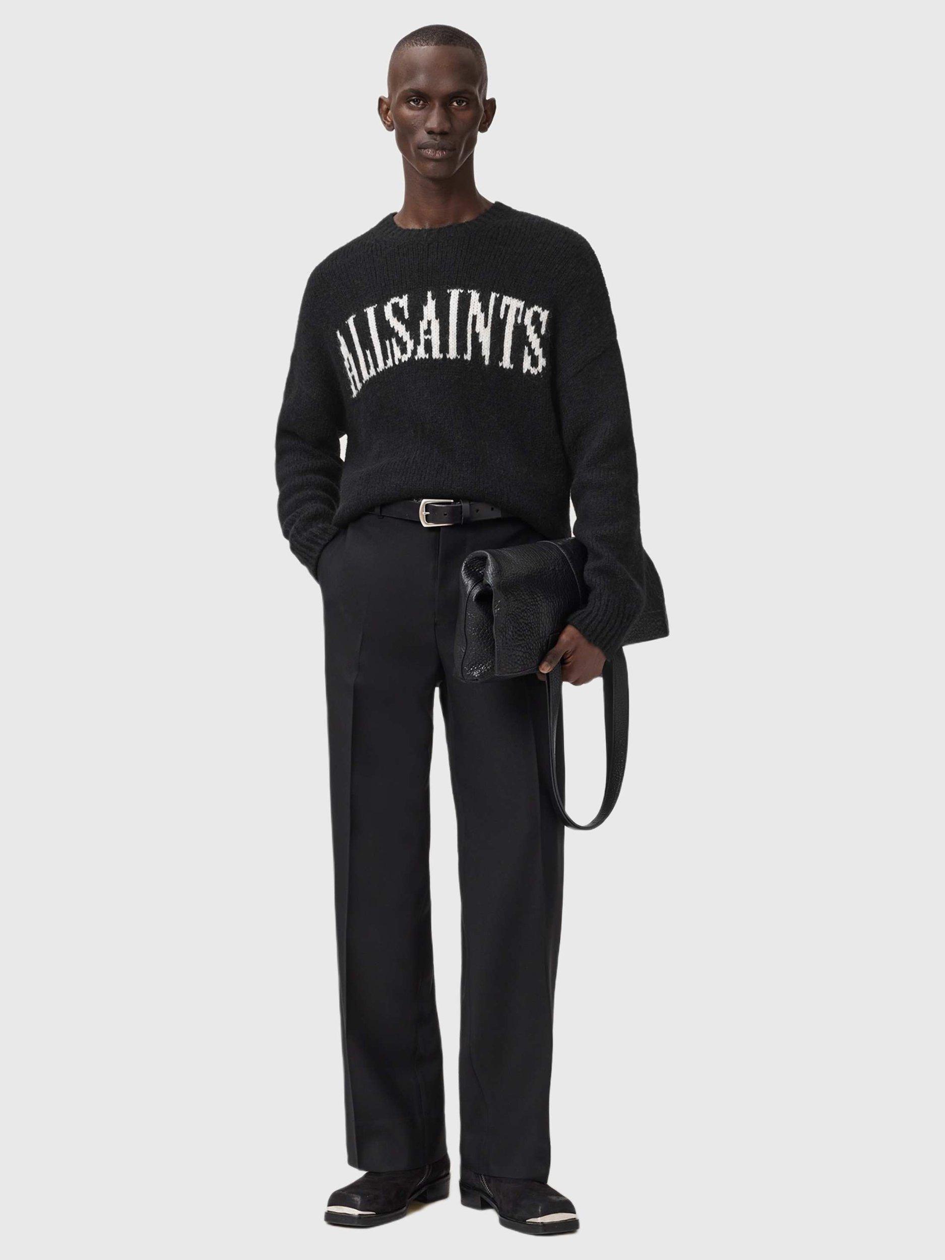 Product image 7 of 8, which shows AllSaints Stokes Wool Blend Iconic Logo Crew Neck Jumper, Black/White, L