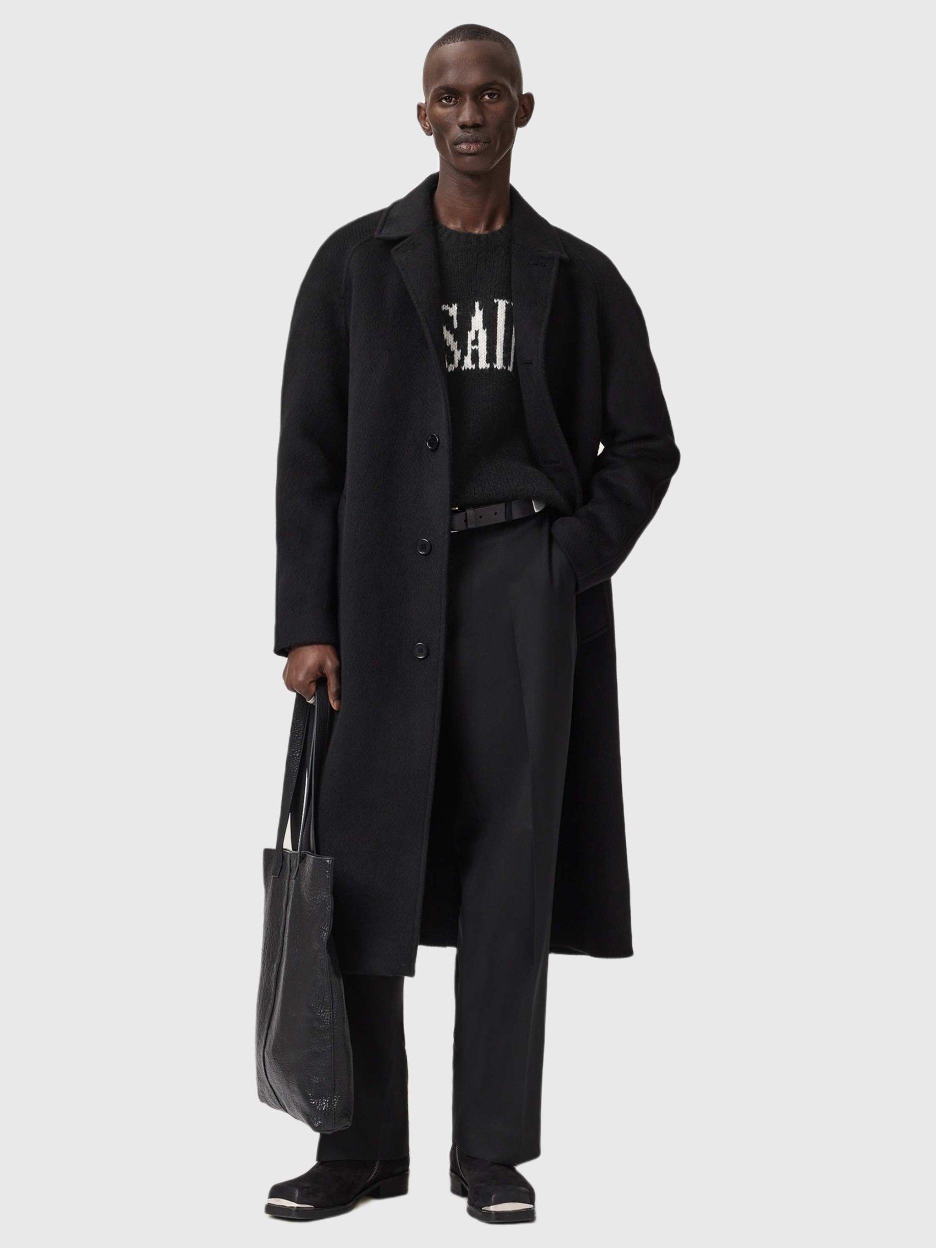 Product image 8 of 8, which shows AllSaints Stokes Wool Blend Iconic Logo Crew Neck Jumper, Black/White, L