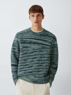 Kin Boucle Slub Cotton Crew Neck Jumper, Goss Green/ Sea Storm - view 2, Goss Grn/ Sea Storm