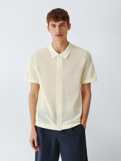 Kin Short Sleeve Pointelle Cotton Knit Polo Shirt, Antique White, Antique White