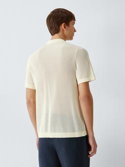 Kin Short Sleeve Pointelle Cotton Knit Polo Shirt, Antique White - view 2, Antique White