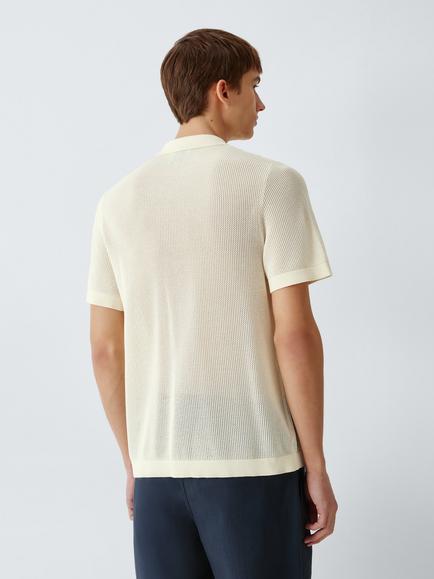Kin Short Sleeve Pointelle Cotton Knit Polo Shirt, Antique White - view 2, Antique White