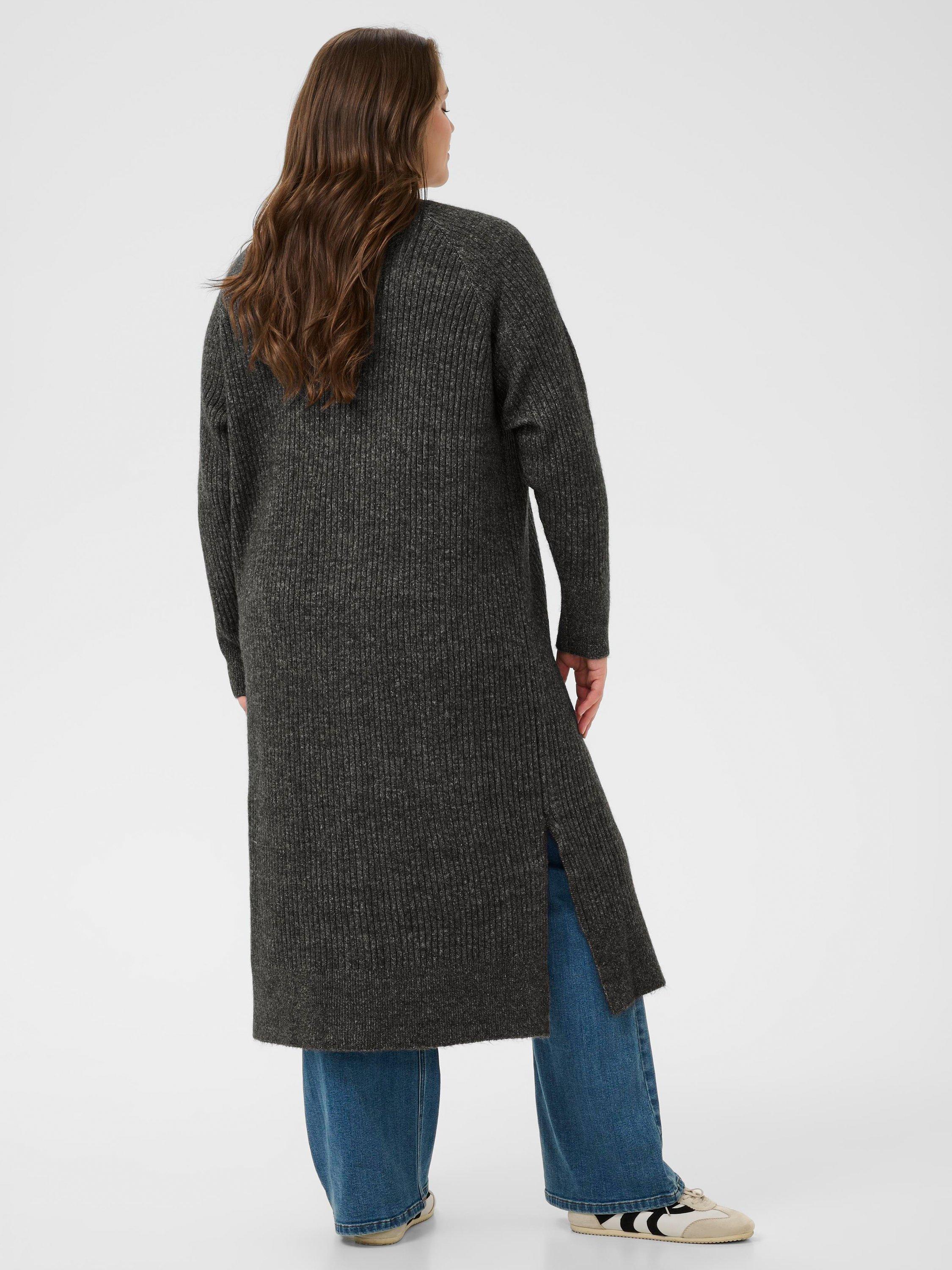KAFFE Curve Rinye Open Neck Longline Cardigan, Dark Grey Melange