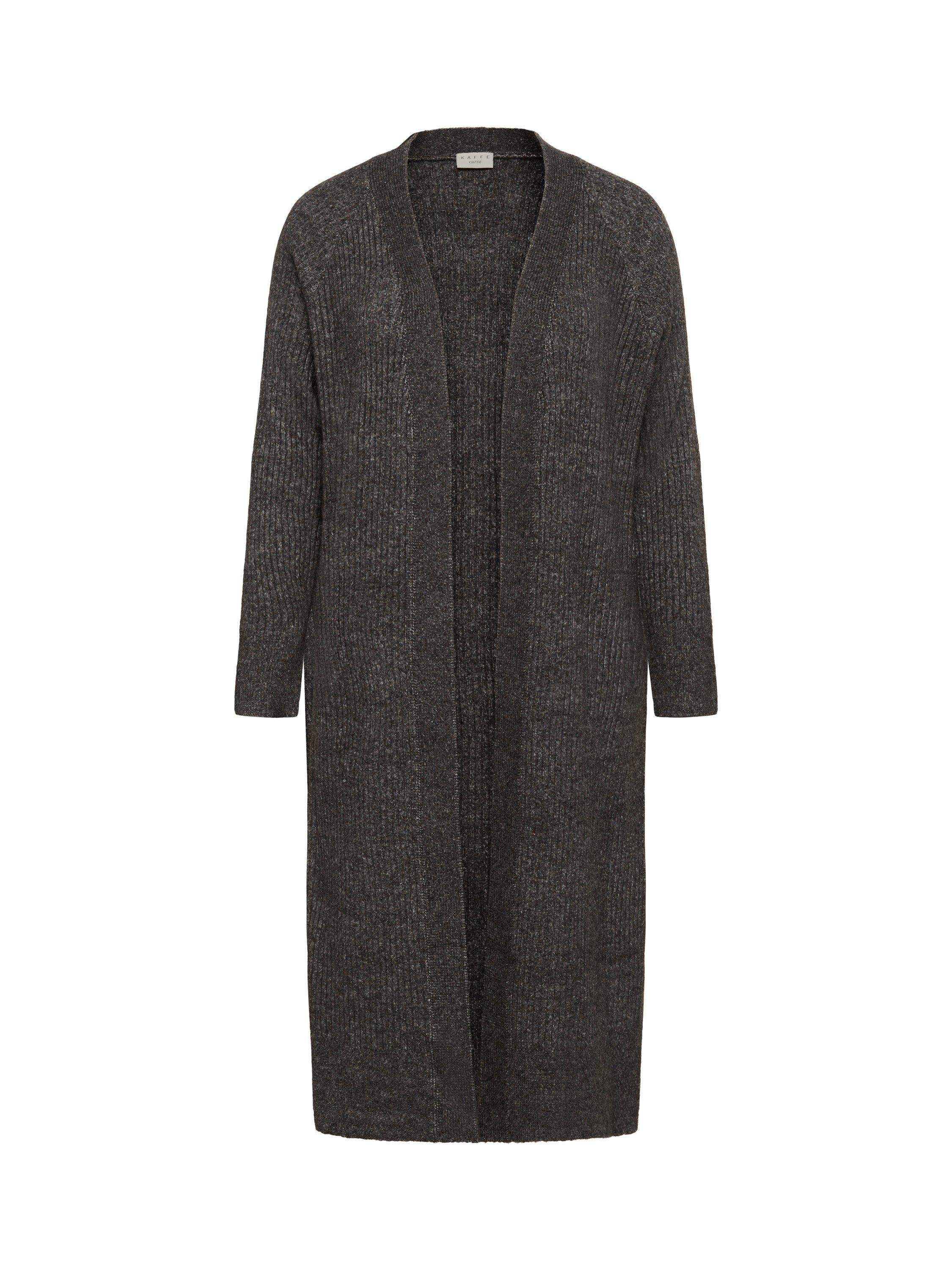 KAFFE Curve Rinye Open Neck Longline Cardigan, Dark Grey Melange