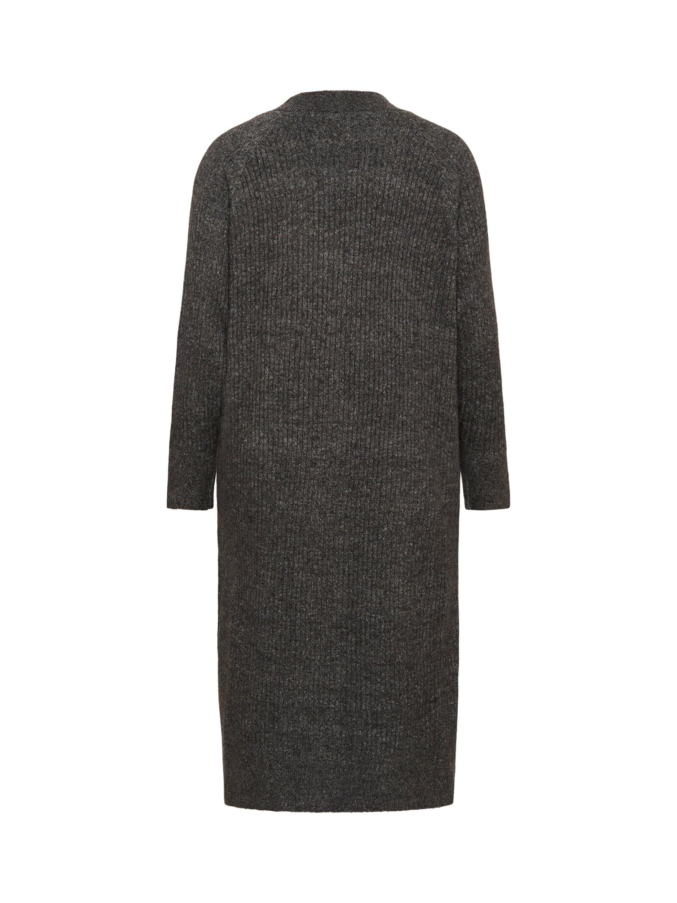 KAFFE Curve Rinye Open Neck Longline Cardigan, Dark Grey Melange