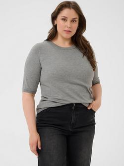 KAFFE KCcarla Knitted Half Sleeve Jumper, Grey Melange, Grey Melange