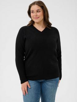 KAFFE Curve Niela V-Neck Jumper, Black Deep, Black Deep