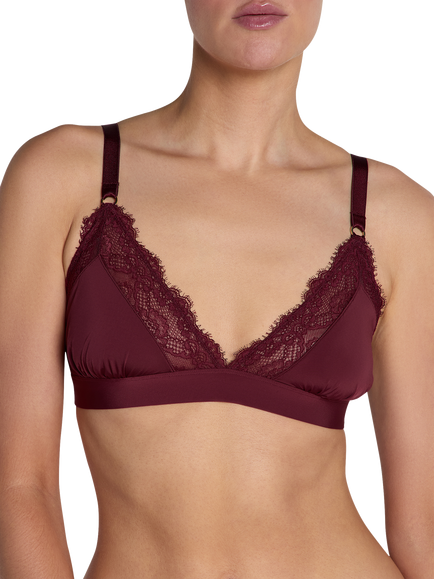Heist The Bridget Microfibre Lace Triangle Bralette, Dark Cherry, Dark Cherry