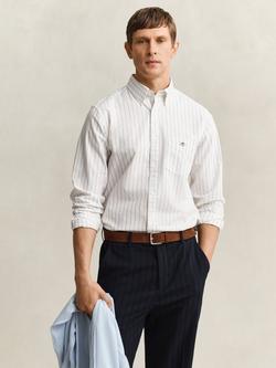 GANT Cotton Regular Fit Striped Oxford Shirt, White, White