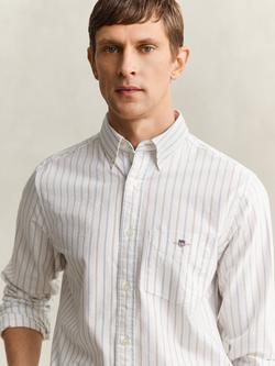 GANT Cotton Regular Fit Striped Oxford Shirt, White - view 2, White