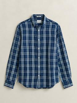 GANT Cotton Linen Blend Check Shirt, Light Indigo, Light Indigo
