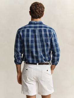 GANT Cotton Linen Blend Check Shirt, Light Indigo - view 2, Light Indigo