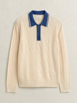 GANT Cotton Silk Blend Cable Knit Polo Sweater, Creamed White, Creamed White