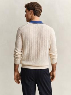 GANT Cotton Silk Blend Cable Knit Polo Sweater, Creamed White - view 2, Creamed White