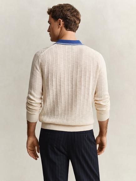 GANT Cotton Silk Blend Cable Knit Polo Sweater, Creamed White - view 2, Creamed White