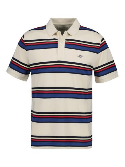 GANT Cotton Stripe Polo Top, Creamed White, Creamed White