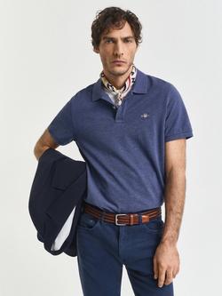 GANT Cotton Regular Fit Short Sleeve Pique Polo Shirt, Dark Blue, Dark Blue