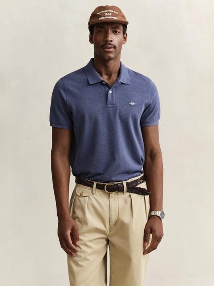 GANT Cotton Regular Fit Short Sleeve Pique Polo Shirt, Dark Blue, Dark Blue