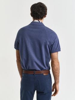 GANT Cotton Regular Fit Short Sleeve Pique Polo Shirt, Dark Blue - view 2, Dark Blue