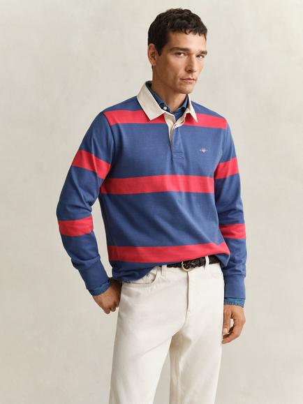 GANT Cotton Stripe Rugby Top, Vintage Blue, Vintage Blue