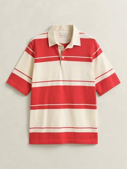 GANT Cotton Stripe Short Sleeve Rugby Top, Rose Red, Rose Red