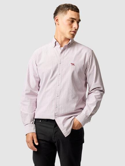 Rodd & Gunn Pure Cotton Long Sleeve Striped Oxford Shirt, Poppy