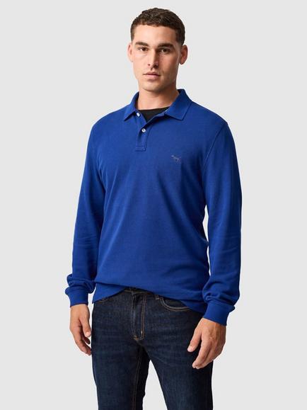 Rodd & Gunn Gunn Cotton Slim Fit Long Sleeve Polo Shirt, Dark Cobalt