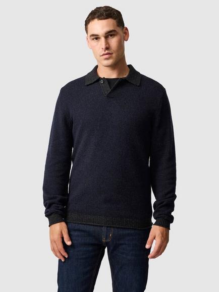 Rodd & Gunn Marlin Cotton Wool Polo Collar Jumper, Indigo