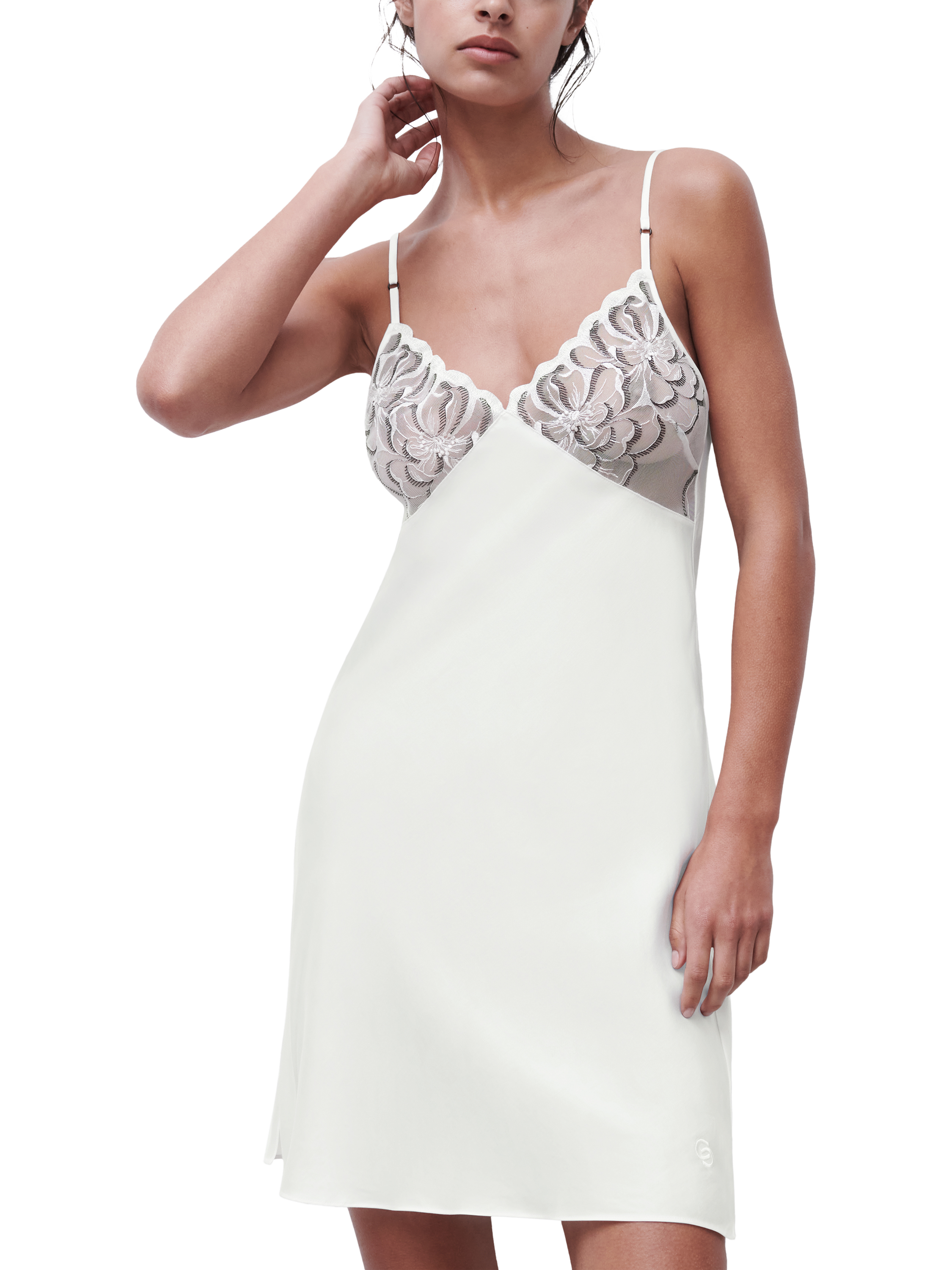 Product image 1 of 3, which shows Chantelle Fleurs Chemise, Ivory, XS