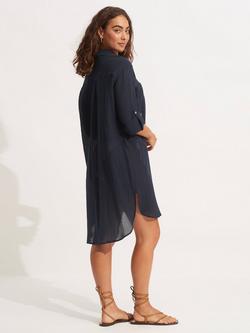 Seafolly Crinkle Twill Beach Shirt - view 2, Indigo