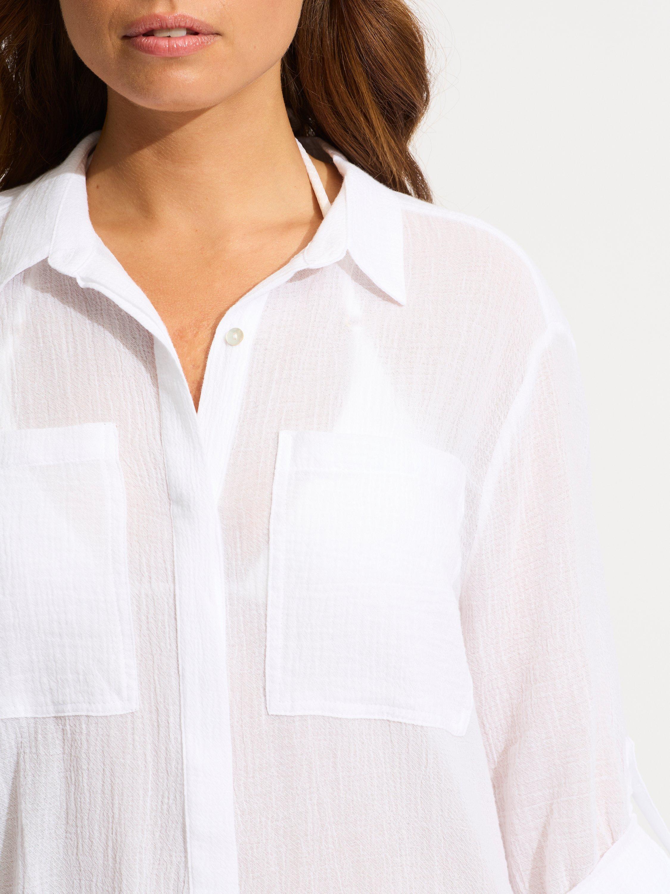 Product image 4 of 4, which shows Seafolly Crinkle Twill Beach Shirt, White, XS