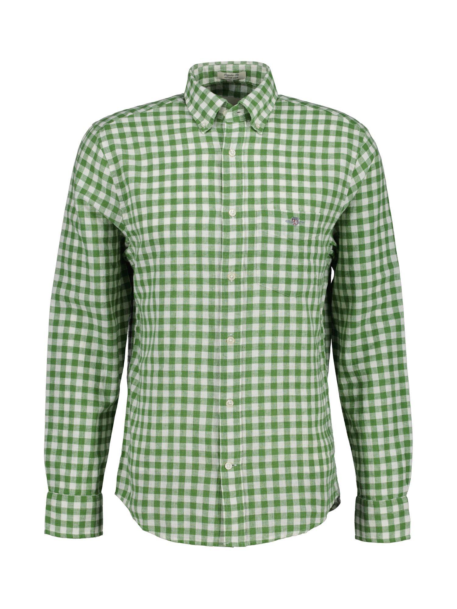 Product image 1 of 2, which shows GANT Linen Blend Gingham Shirt, Dry Herb Green, S