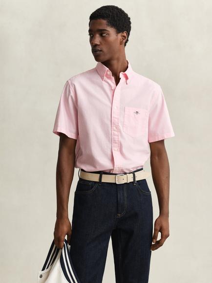 GANT Cotton Regular Fit Short Sleeve Oxford Shirt, Washed Pink, Washed Pink