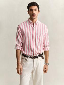GANT Striped Linen Cotton Blend Regular Fit Shirt, Rose Pink, Rose Pink