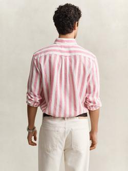 GANT Striped Linen Cotton Blend Regular Fit Shirt, Rose Pink - view 2, Rose Pink