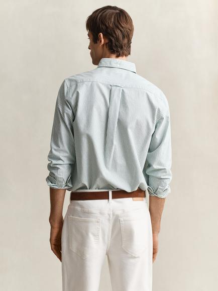 GANT Regular Fit Striped Cotton Oxford Shirt, Faded Olive - view 2, Faded Olive
