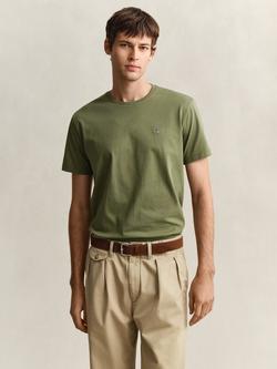GANT Cotton Regular Fit Short Sleeve Shield T-Shirt, Dry Herb Green, Dry Herb Green