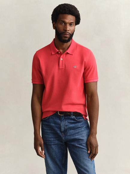 GANT Regular Fit Short Sleeve Pique Cotton Polo Shirt, Rose Red, Rose Red