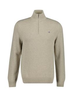 GANT Casual Half Zip Cotton Knit Jumper, Oat Melange, Oat Melange