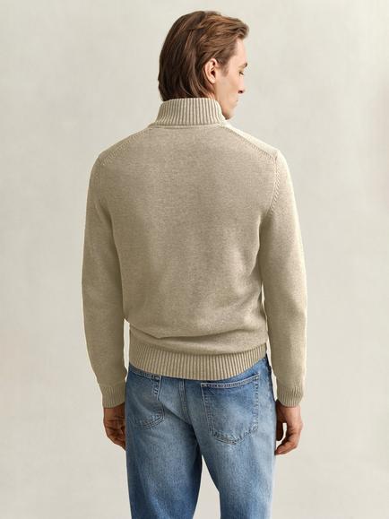 GANT Casual Half Zip Cotton Knit Jumper, Oat Melange - view 2, Oat Melange