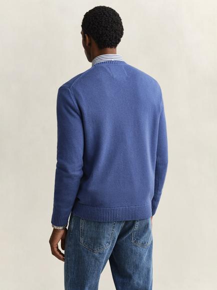 GANT Cotton Blend Crew Neck Jumper, Vintage Blue - view 2, Vintage Blue