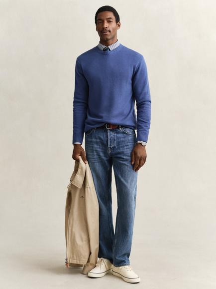 GANT Cotton Blend Crew Neck Jumper, Vintage Blue, Vintage Blue