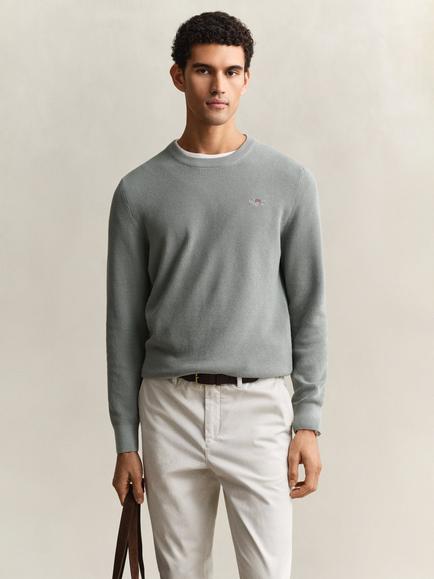 GANT Cotton Blend Waffle Knit Jumper, Ceramic Grey, Ceramic Grey