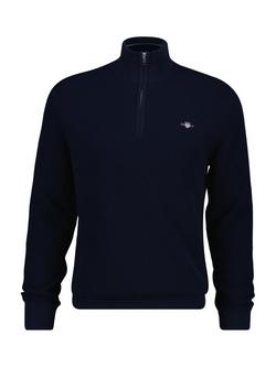 GANT Cotton Micro Texture Half-Zip Jumper, Evening Blue, Evening Blue