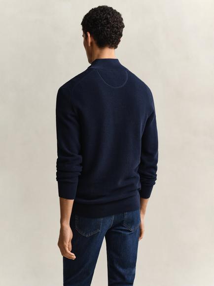 GANT Cotton Micro Texture Half-Zip Jumper, Evening Blue - view 2, Evening Blue