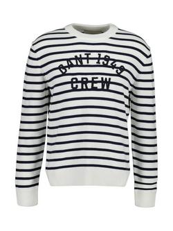 GANT Cotton Stripe Graphic Crew Neck Jumper, Eggshell, Eggshell