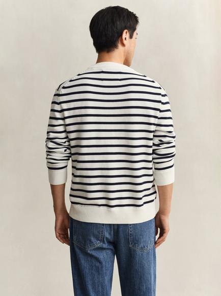 GANT Cotton Stripe Graphic Crew Neck Jumper, Eggshell - view 2, Eggshell