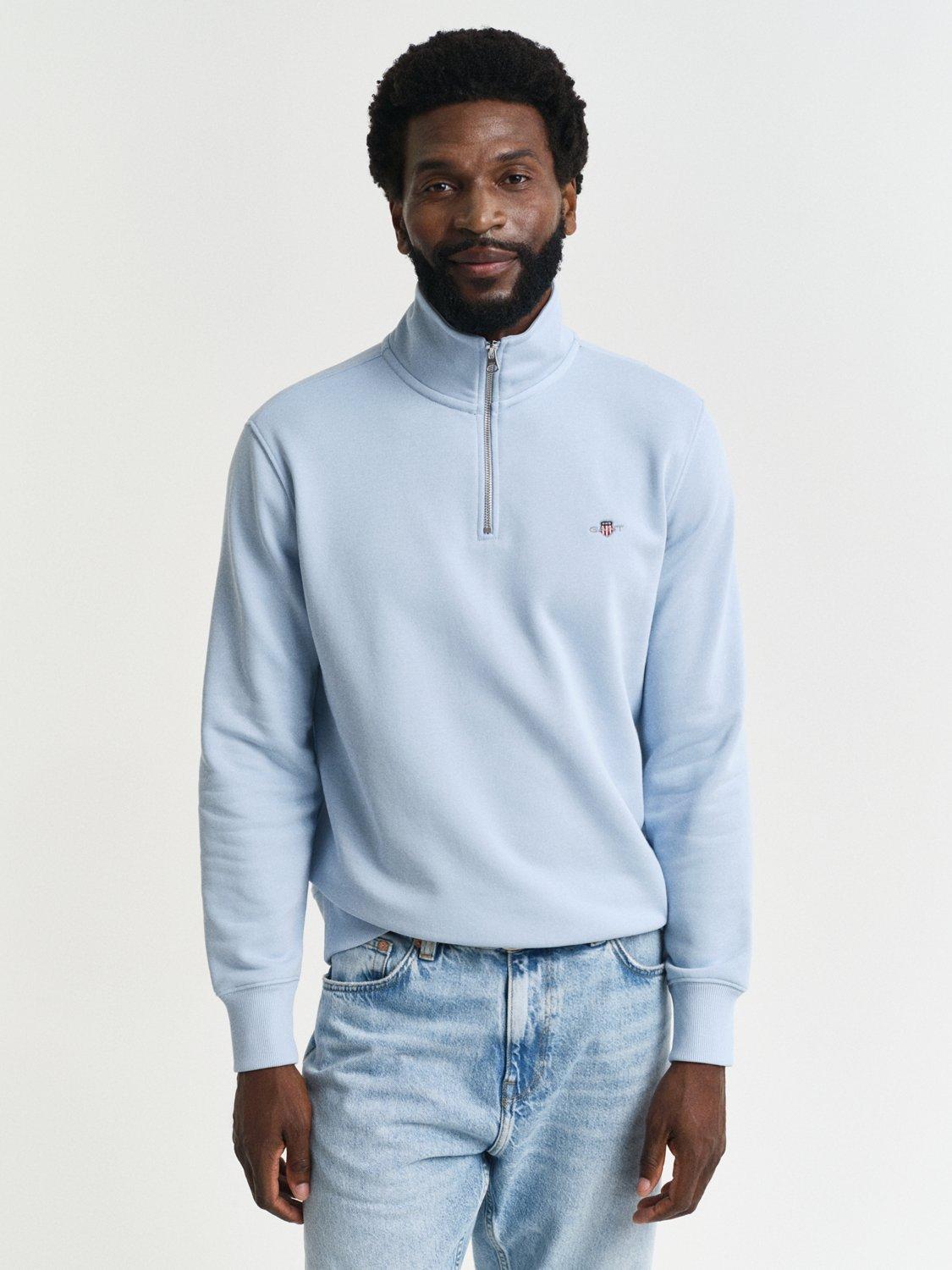 Product image 1 of 4, which shows GANT Cotton Blend Shield Logo Half-Zip Sweatshirt, Fresh Blue, S