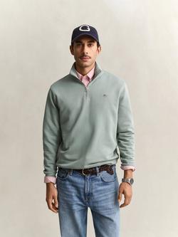 GANT Cotton Blend Half-Zip Sweatshirt, Ceramic Grey, Ceramic Grey