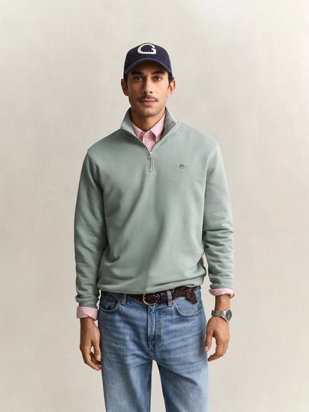 GANT Cotton Blend Half-Zip Sweatshirt, Ceramic Grey, Ceramic Grey
